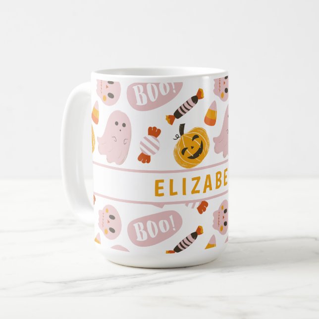 Personalised Pink Halloween  Coffee Mug (Front Left)