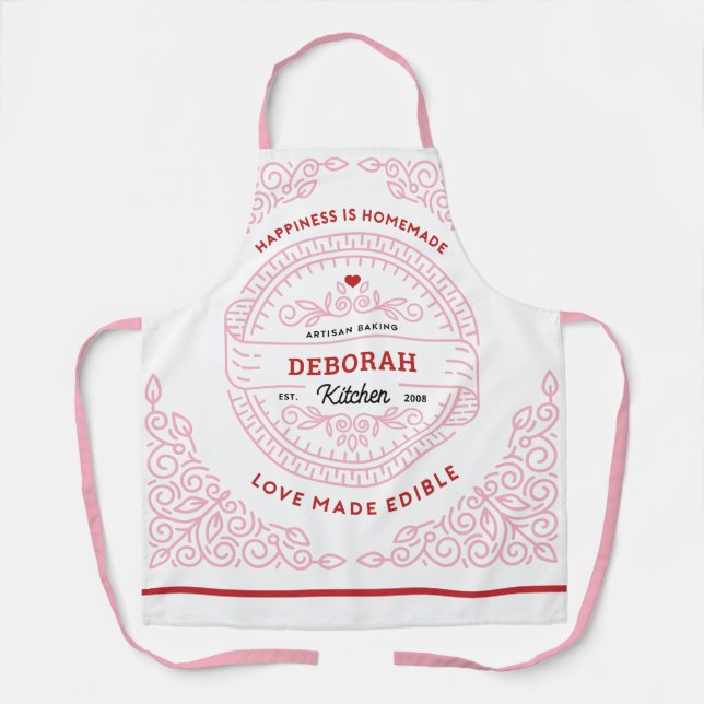 Personalised PINK Happiness is Homemade Baking Apron (Front)
