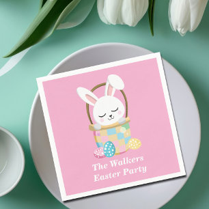 Personalised Pink Happy Easter Bunny Party Napkin