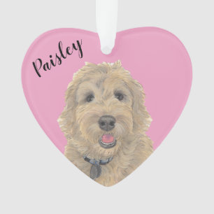 Personalised Pink Heart Apricot Golden Doodle Ornament