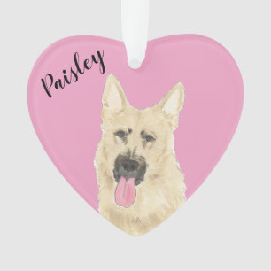 Personalised Pink Heart Black and Tan German Shep Ornament
