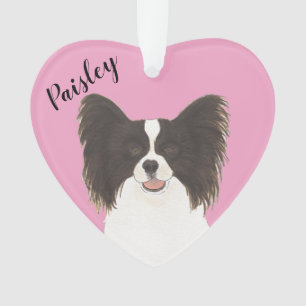 Personalised Pink Heart Black and White Papillon  Ornament