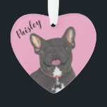 Personalised Pink Heart Black Brindle Frenchie<br><div class="desc">I am in love with this beautifully detailed watercolor illustration of a black brindle frenchie or french bulldog on a sweet pink heart! Personalise these pastel ornaments and make the nice list this year! For the perfect presents, pair it with a matching item from the collection for a thoughtful housewarming,...</div>