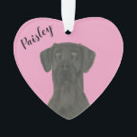 Personalised Pink Heart Black Great Dane Ornament<br><div class="desc">I am in love with this beautifully detailed watercolor illustration of a black great dane on a sweet pink heart! Personalise these pastel ornaments and make the nice list this year! For the perfect presents, pair it with a matching item from the collection for a thoughtful housewarming, bridal shower, teacher,...</div>