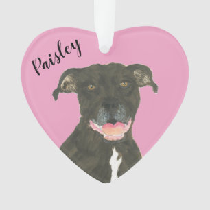 Personalised Pink Heart Black Pitbull Staffy Ornament