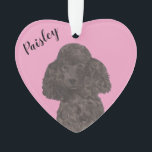 Personalised Pink Heart Black Poodle Ornament<br><div class="desc">I am in love with this beautifully detailed watercolor illustration of a black poodle dog on a sweet pink heart! Personalise these pastel ornaments and make the nice list this year! For the perfect presents, pair it with a matching item from the collection for a thoughtful housewarming, bridal shower, teacher,...</div>
