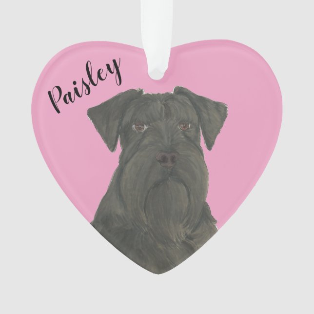 Personalised Pink Heart Black Schnauzer Ornament (Front)