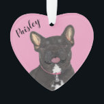 Personalised Pink Heart Black Tan Tricolo Frenchie Ornament<br><div class="desc">I am in love with this beautifully detailed watercolor illustration of a black and tan tricolor frenchie or french bulldog dog on a sweet pink heart! Personalise these pastel ornaments and make the nice list this year! For the perfect presents, pair it with a matching item from the collection for...</div>