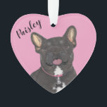 Personalised Pink Heart Black Tan Tricolo Frenchie Ornament<br><div class="desc">I am in love with this beautifully detailed watercolor illustration of a black and tan tricolor frenchie or french bulldog dog on a sweet pink heart! Personalise these pastel ornaments and make the nice list this year! For the perfect presents, pair it with a matching item from the collection for...</div>