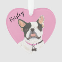 Personalised Pink Heart Black White Pied Frenchie