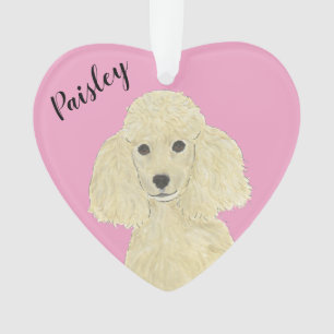 Personalised Pink Heart Blonde Tan Golden Poodle Ornament
