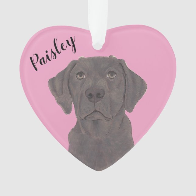 Personalised Pink Heart Chocolate Labrador Ornament (Front)