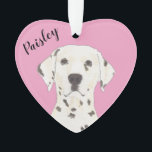 Personalised Pink Heart Dalmatian Ornament<br><div class="desc">I am in love with this beautifully detailed watercolor illustration of a dalmatian on a sweet pink heart! Personalise these pastel ornaments and make the nice list this year! For the perfect presents, pair it with a matching item from the collection for a thoughtful housewarming, bridal shower, teacher, mother-in-law, husband,...</div>