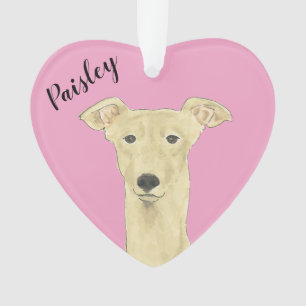 Personalised Pink Heart Fawn Greyhound Ornament
