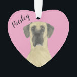 Personalised Pink Heart Fawn Masked Great Dane Ornament<br><div class="desc">I am in love with this beautifully detailed watercolor illustration of a fawn masked great dane on a sweet pink heart! Personalise these pastel ornaments and make the nice list this year! For the perfect presents, pair it with a matching item from the collection for a thoughtful housewarming, bridal shower,...</div>