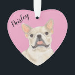 Personalised Pink Heart Fawn Tan Cream Frenchie Ornament<br><div class="desc">I am in love with this beautifully detailed watercolor illustration of a fawn, tan, or cream frenchie or french bulldog on a sweet pink heart! Personalise these pastel ornaments and make the nice list this year! For the perfect presents, pair it with a matching item from the collection for a...</div>