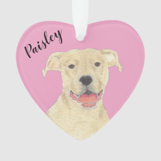 Personalised Pink Heart Fawn Tan Pitbull Staffy Ornament
