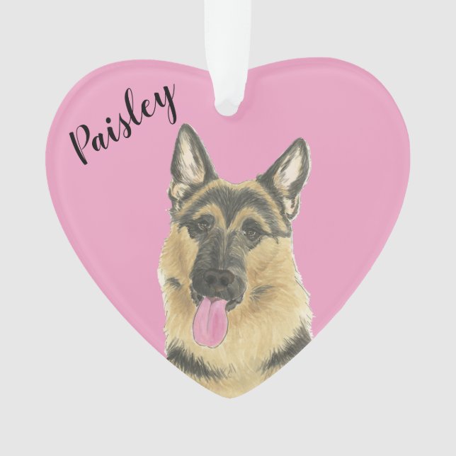 Personalised Pink Heart German Shepherd Ornament (Front)