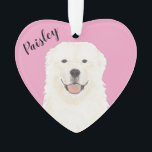 Personalised Pink Heart Great Pyrenees Dog Ornament<br><div class="desc">I am in love with this beautifully detailed watercolor illustration of a white fluffy great pyrenees on a sweet pink heart! Personalise these pastel ornaments and make the nice list this year! For the perfect presents, pair it with a matching item from the collection for a thoughtful housewarming, bridal shower,...</div>
