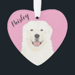 Personalised Pink Heart Great Pyrenees Dog Ornament<br><div class="desc">I am in love with this beautifully detailed watercolor illustration of a white fluffy great pyrenees on a sweet pink heart! Personalise these pastel ornaments and make the nice list this year! For the perfect presents, pair it with a matching item from the collection for a thoughtful housewarming, bridal shower,...</div>
