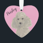 Personalised Pink Heart Grey Silver Poodle Ornament<br><div class="desc">I am in love with this beautifully detailed watercolor illustration of a grey or silver poodle dog on a sweet pink heart! Personalise these pastel ornaments and make the nice list this year! For the perfect presents, pair it with a matching item from the collection for a thoughtful housewarming, bridal...</div>