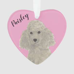 Personalised Pink Heart Grey Silver Poodle Ornament