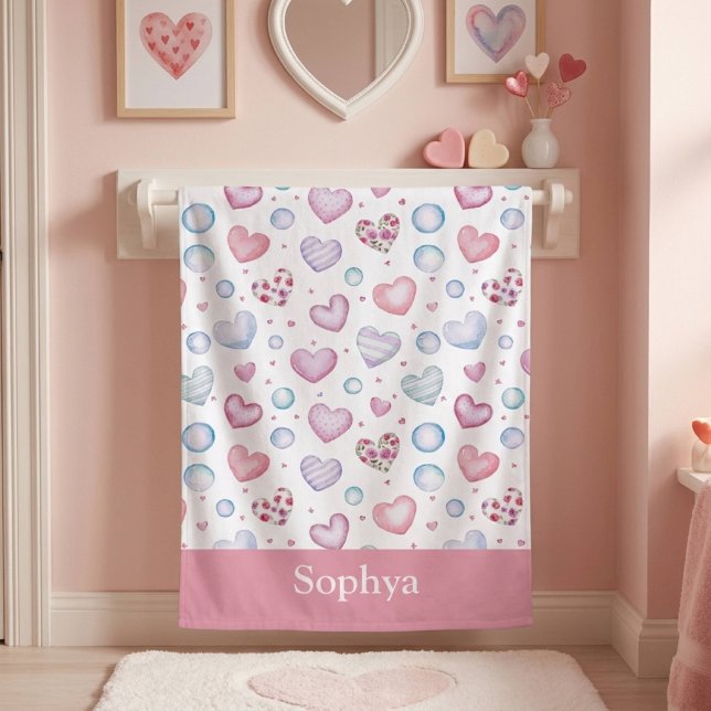 Personalised Pink Heart Kids Bath Towel (Creator Uploaded)