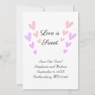 Personalised Pink Heart Love Is Sweet Wedding Save The Date