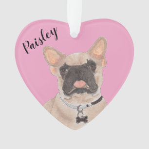 Personalised Pink Heart Masked Frenchie Ornament
