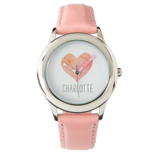 Personalised Pink Heart Name Watch (Front)