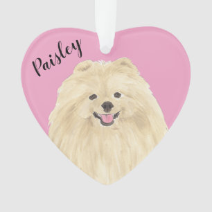 Personalised Pink Heart Pomeranian Ornament