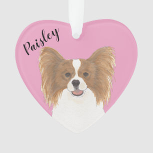 Personalised Pink Heart Red and White Papillon Ornament