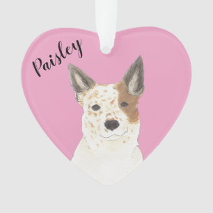 Personalised Pink Heart Red White Cattledog Heeler Ornament