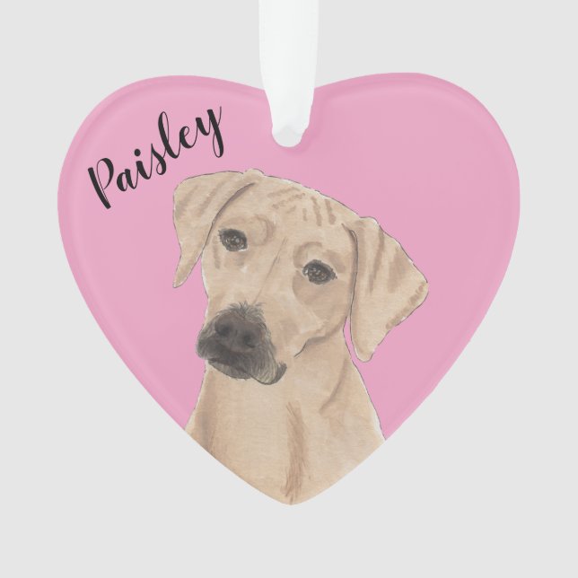 Personalised Pink Heart Rhodesian Ridgeback Ornament (Front)