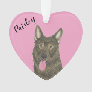 Personalised Pink Heart Sable German Shepherd Ornament
