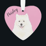 Personalised Pink Heart Samoyed Eskimo Dog Ornament<br><div class="desc">I am in love with this beautifully detailed watercolor illustration of a tricolor samoyed or american eskimo on a sweet pink heart! Personalise these pastel ornaments and make the nice list this year! For the perfect presents, pair it with a matching item from the collection for a thoughtful housewarming, bridal...</div>