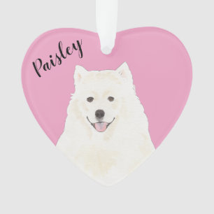 Personalised Pink Heart Samoyed Eskimo Dog Ornament