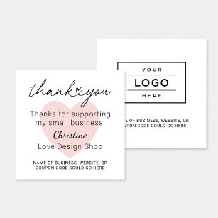 Personalised Pink Heart Small Business Thank You Square Business Card