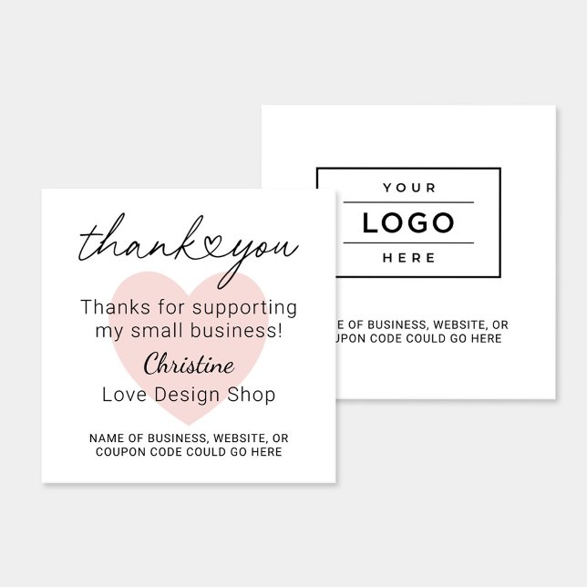 Personalised Pink Heart Small Business Thank You Square Business Card (Creator Uploaded)