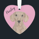 Personalised Pink Heart Smooth Red Dachshund Ornament<br><div class="desc">I am in love with this beautifully detailed watercolor illustration of a smooth red dachshund on a sweet pink heart! Personalise these pastel ornaments and make the nice list this year! For the perfect presents, pair it with a matching item from the collection for a thoughtful housewarming, bridal shower, teacher,...</div>