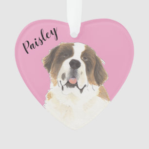Personalised Pink Heart St. Bernard Dog Ornament