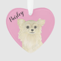 Personalised Pink Heart Tan Long Haired Chihuahua