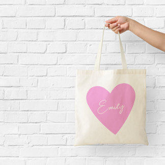 Personalised Pink Heart Tote Bag