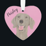 Personalised Pink Heart Weimaraner Ornament<br><div class="desc">I am in love with this beautifully detailed watercolor illustration of a grey weimaraner dog! Personalise these reversible ornaments and make the nice list this year! Shop the rest of my collection for the sweetest housewarming, bridal shower, teacher, mother-in-law, husband, boyfriend, secret santa, sympathy, or tough-to-shop-for gifts! To see more...</div>