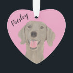 Personalised Pink Heart Weimaraner Ornament<br><div class="desc">I am in love with this beautifully detailed watercolor illustration of a grey weimaraner dog! Personalise these reversible ornaments and make the nice list this year! Shop the rest of my collection for the sweetest housewarming, bridal shower, teacher, mother-in-law, husband, boyfriend, secret santa, sympathy, or tough-to-shop-for gifts! To see more...</div>