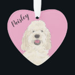Personalised Pink Heart White Cream Golden Doodle Ornament<br><div class="desc">I am in love with this beautifully detailed watercolor illustration of a white or cream golden doodle dog! Personalise these reversible ornaments and make the nice list this year! Shop the rest of my collection for the sweetest housewarming, bridal shower, teacher, mother-in-law, husband, boyfriend, secret santa, sympathy, or tough-to-shop-for gifts!...</div>