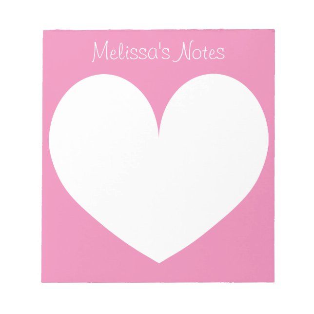 Personalised pink heart writing note pads (Front)