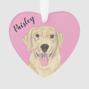 Personalised Pink Heart Yellow Labrador Ornament