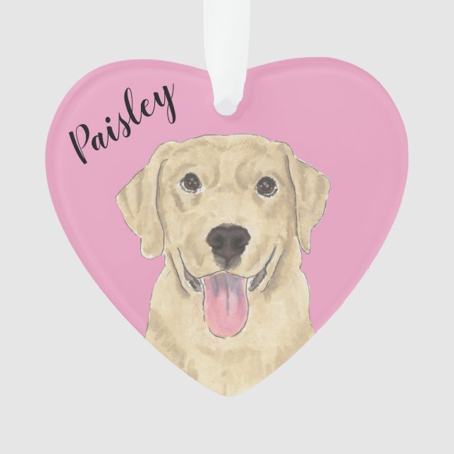 Personalised Pink Heart Yellow Labrador Ornament (Front)