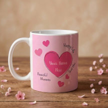 Personalised Pink Hearts Coffee Mug